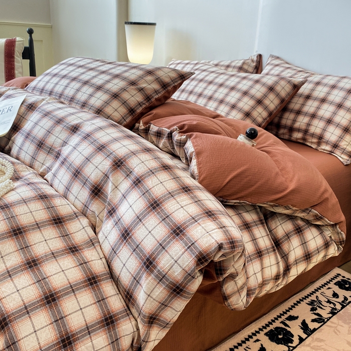 91家纺网 家纺一手货源 找家纺 红日子纺织品 2026春夏新款云感复古皱皱纱四件套 米兰-卡