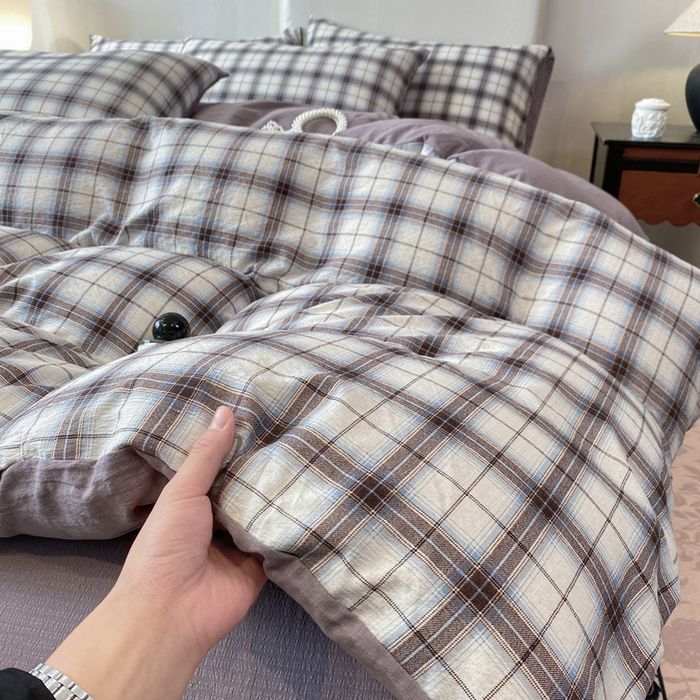 91家纺网 家纺一手货源 找家纺 红日子纺织品 2026春夏新款云感复古皱皱纱四件套 米兰-兰