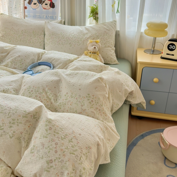 91家纺网 家纺一手货源 找家纺 佳鸿 2026新款泡芙棉软糯糯高克重110克四件套学生宿舍三件套单被套 春意绿