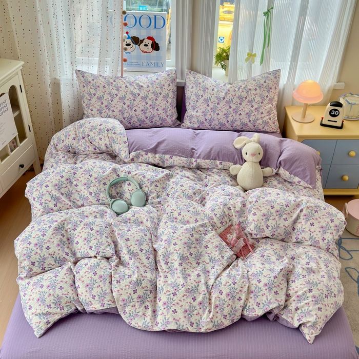 91家纺网 家纺一手货源 找家纺 佳鸿 2026新款泡芙棉软糯糯高克重110克四件套学生宿舍三件套单被套 春意紫