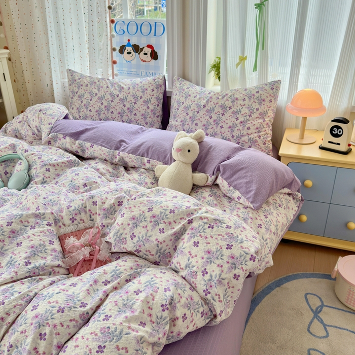 91家纺网 家纺一手货源 找家纺 佳鸿 2026新款泡芙棉软糯糯高克重110克四件套学生宿舍三件套单被套 春意紫