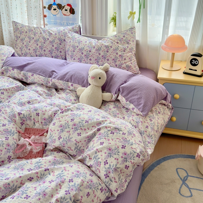 91家纺网 家纺一手货源 找家纺 佳鸿 2026新款泡芙棉软糯糯高克重110克四件套学生宿舍三件套单被套 春意紫