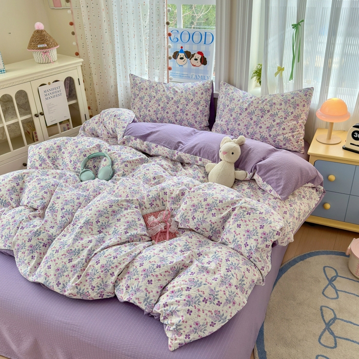 91家纺网 家纺一手货源 找家纺 佳鸿 2026新款泡芙棉软糯糯高克重110克四件套学生宿舍三件套单被套 春意紫