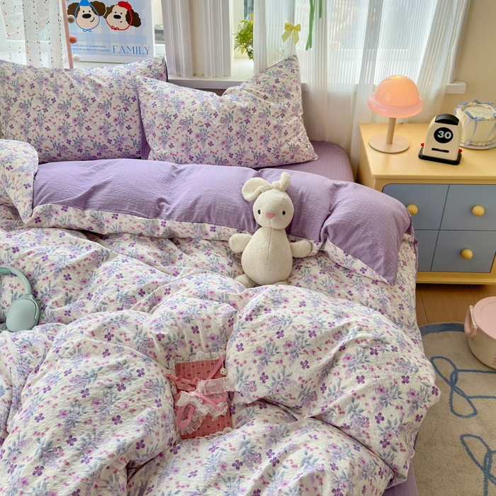 91家纺网 家纺一手货源 找家纺 佳鸿 2026新款泡芙棉软糯糯高克重110克四件套学生宿舍三件套单被套 春意紫