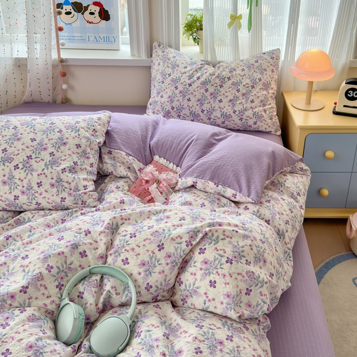 91家纺网 家纺一手货源 找家纺 佳鸿 2026新款泡芙棉软糯糯高克重110克四件套学生宿舍三件套单被套 春意紫