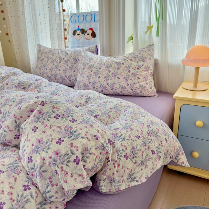 91家纺网 家纺一手货源 找家纺 佳鸿 2026新款泡芙棉软糯糯高克重110克四件套学生宿舍三件套单被套 春意紫