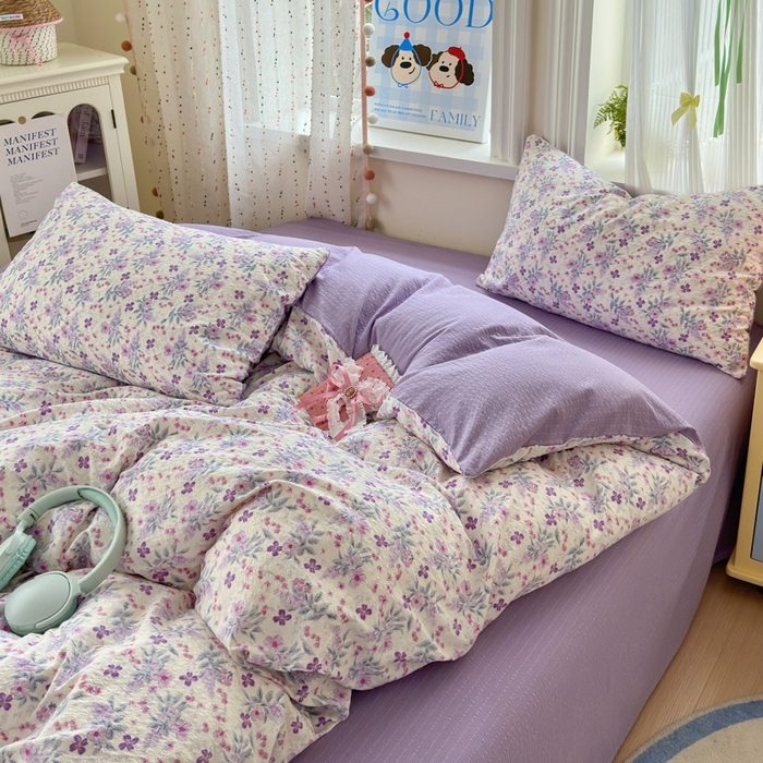 91家纺网 家纺一手货源 找家纺 佳鸿 2026新款泡芙棉软糯糯高克重110克四件套学生宿舍三件套单被套 春意紫