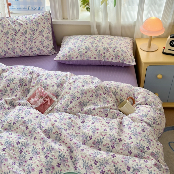91家纺网 家纺一手货源 找家纺 佳鸿 2026新款泡芙棉软糯糯高克重110克四件套学生宿舍三件套单被套 春意紫