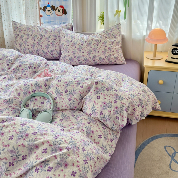 91家纺网 家纺一手货源 找家纺 佳鸿 2026新款泡芙棉软糯糯高克重110克四件套学生宿舍三件套单被套 春意紫