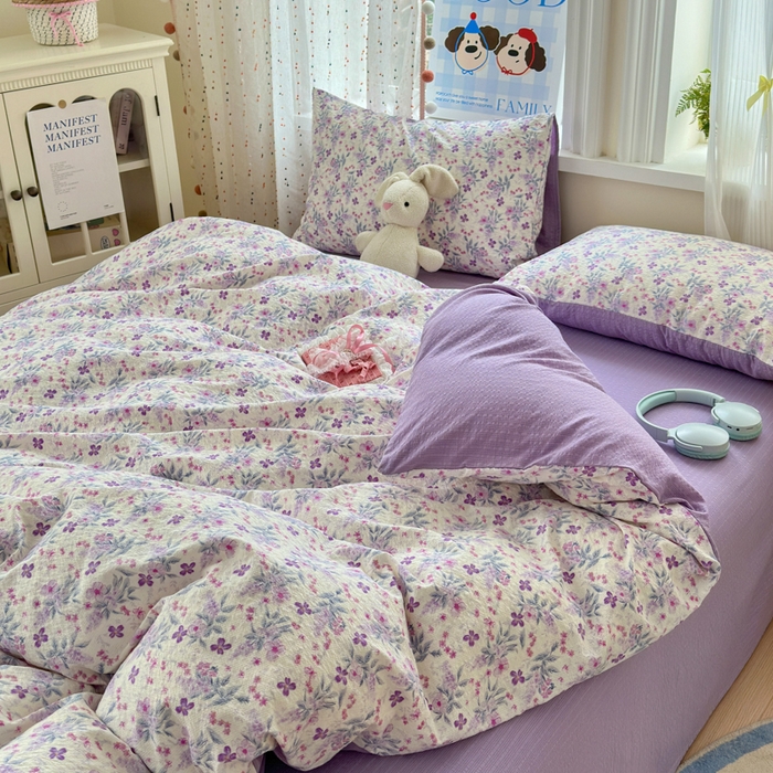 91家纺网 家纺一手货源 找家纺 佳鸿 2026新款泡芙棉软糯糯高克重110克四件套学生宿舍三件套单被套 春意紫