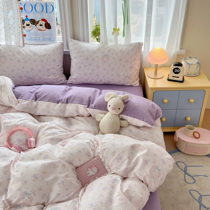 91家纺网 家纺一手货源 找家纺 佳鸿 2026新款泡芙棉软糯糯高克重110克四件套学生宿舍三件套单被套 花语织梦