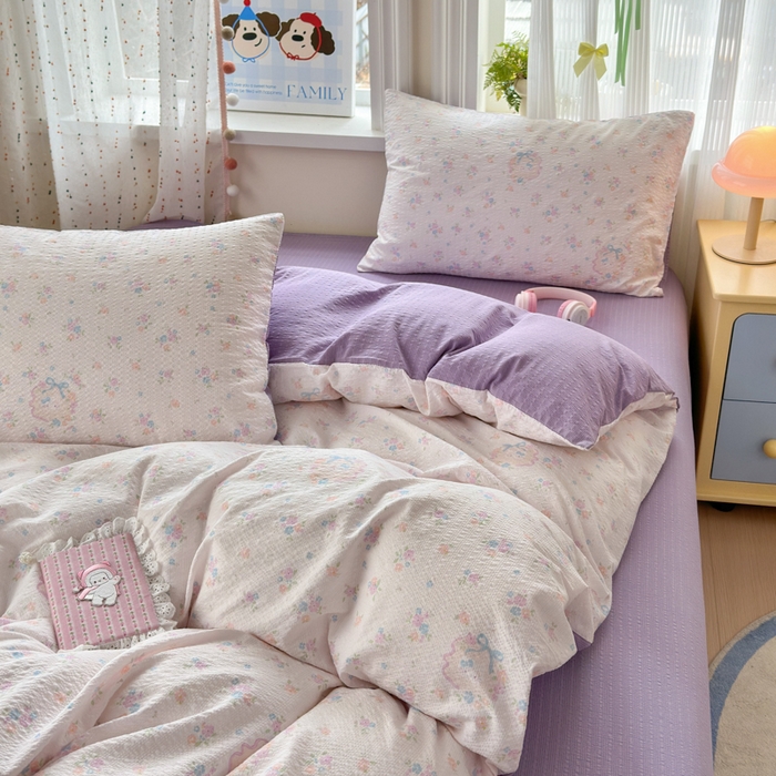 91家纺网 家纺一手货源 找家纺 佳鸿 2026新款泡芙棉软糯糯高克重110克四件套学生宿舍三件套单被套 花语织梦