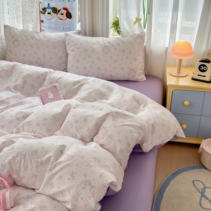 91家纺网 家纺一手货源 找家纺 佳鸿 2026新款泡芙棉软糯糯高克重110克四件套学生宿舍三件套单被套 花语织梦