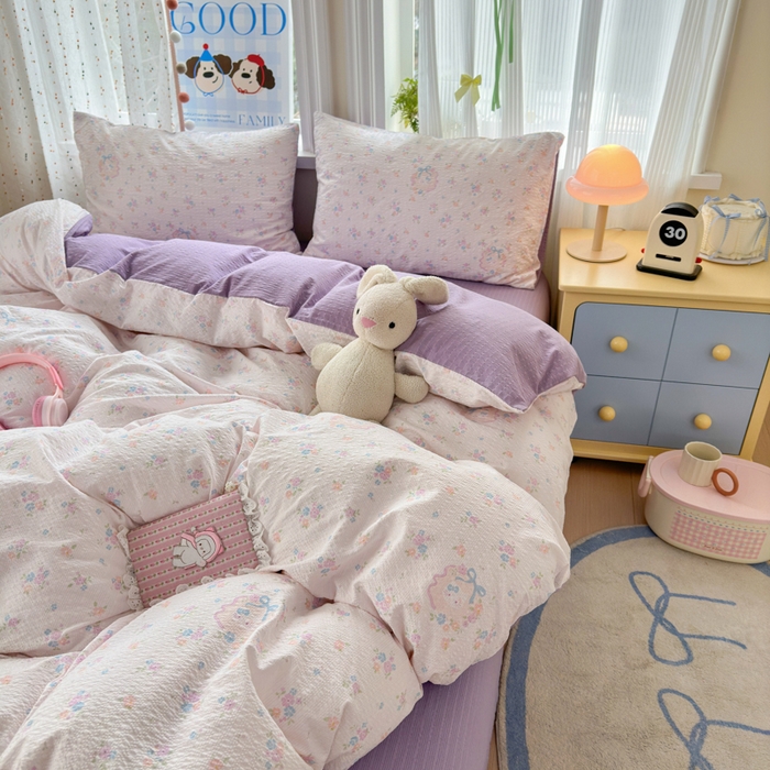 91家纺网 家纺一手货源 找家纺 佳鸿 2026新款泡芙棉软糯糯高克重110克四件套学生宿舍三件套单被套 花语织梦