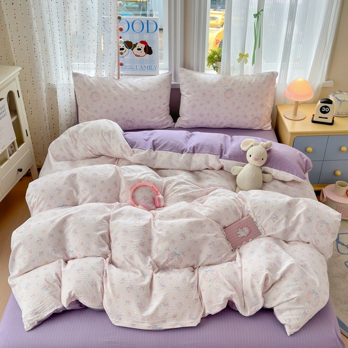 91家纺网 家纺一手货源 找家纺 佳鸿 2026新款泡芙棉软糯糯高克重110克四件套学生宿舍三件套单被套 花语织梦