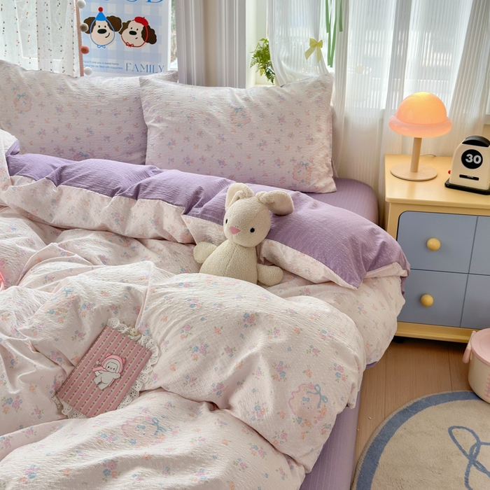 91家纺网 家纺一手货源 找家纺 佳鸿 2026新款泡芙棉软糯糯高克重110克四件套学生宿舍三件套单被套 花语织梦