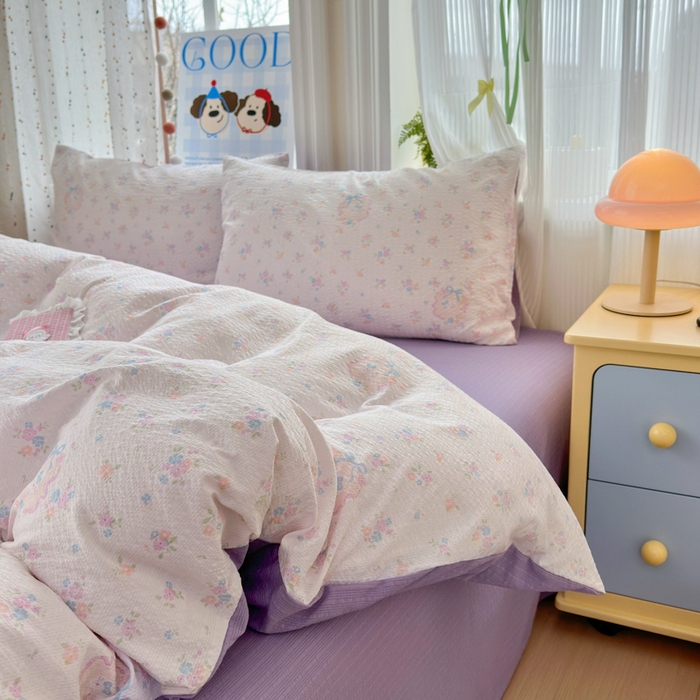 91家纺网 家纺一手货源 找家纺 佳鸿 2026新款泡芙棉软糯糯高克重110克四件套学生宿舍三件套单被套 花语织梦