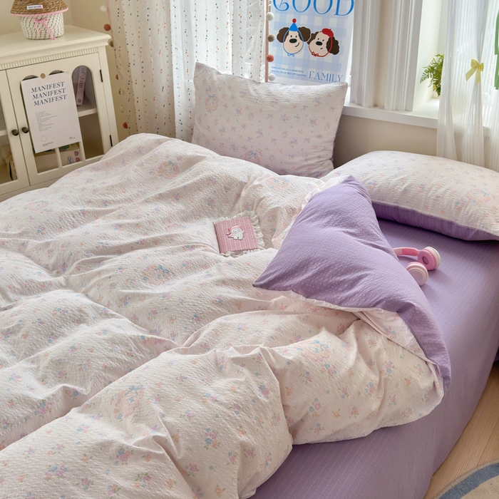 91家纺网 家纺一手货源 找家纺 佳鸿 2026新款泡芙棉软糯糯高克重110克四件套学生宿舍三件套单被套 花语织梦