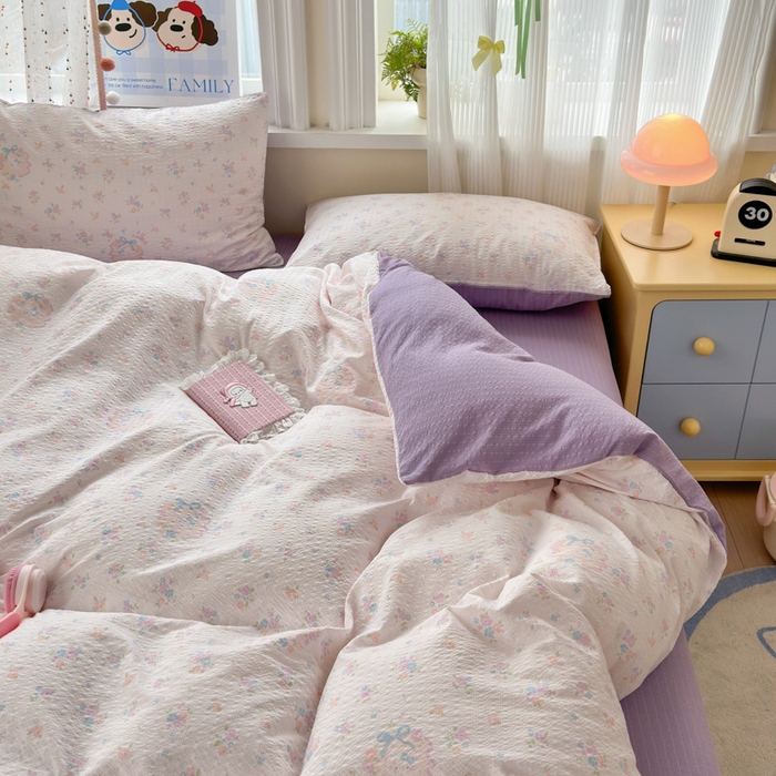 91家纺网 家纺一手货源 找家纺 佳鸿 2026新款泡芙棉软糯糯高克重110克四件套学生宿舍三件套单被套 花语织梦