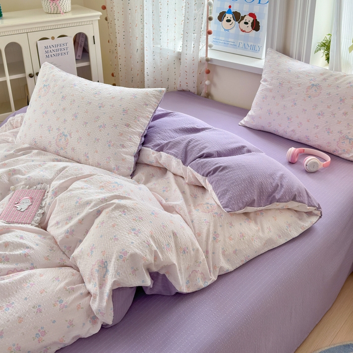 91家纺网 家纺一手货源 找家纺 佳鸿 2026新款泡芙棉软糯糯高克重110克四件套学生宿舍三件套单被套 花语织梦