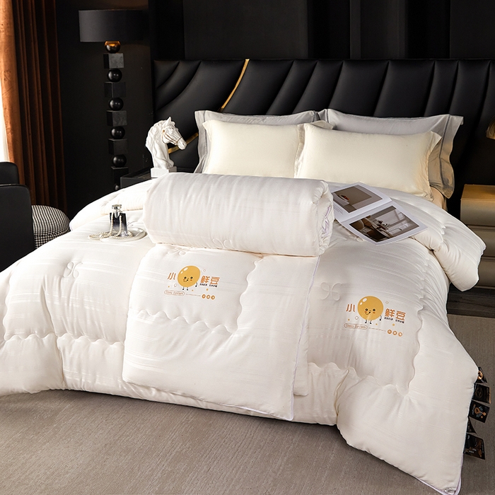 91家纺网 家纺一手货源 找家纺 莱欧纳家纺 2026新款贡缎提花大豆拉链式子母被 白色