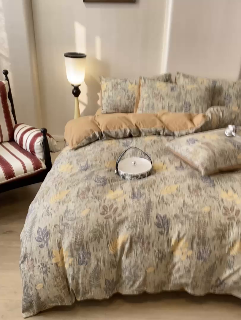 91家纺网 家纺一手货源 找家纺 红日子纺织品 2026春夏新款云感复古皱皱纱四件套 倩馨-浅绿