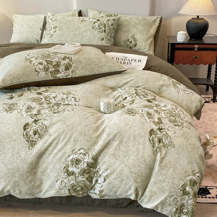 91家纺网 家纺一手货源 找家纺 红日子纺织品 2026春夏新款云感复古皱皱纱四件套 青萝-绿