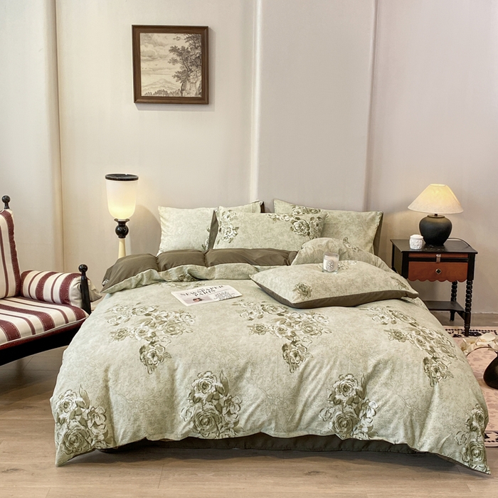 91家纺网 家纺一手货源 找家纺 红日子纺织品 2026春夏新款云感复古皱皱纱四件套 青萝-绿