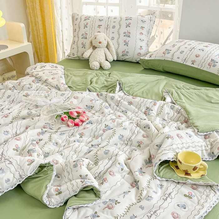 91家纺网 家纺一手货源 找家纺 默忆 2026新款A类母婴级针织棉大豆云朵被子被芯夏被空调被春秋冬被四季被 小清新