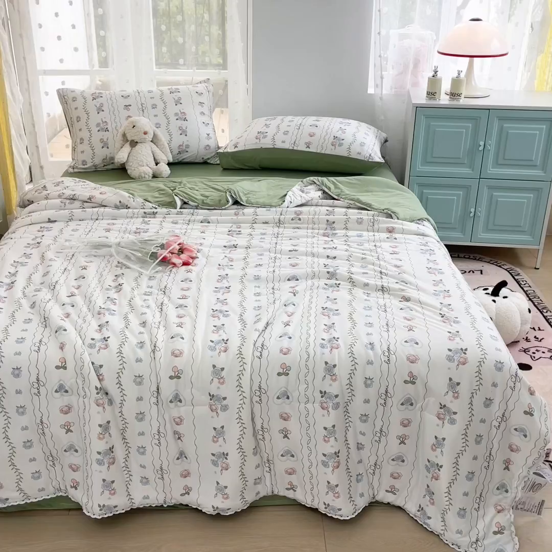 91家纺网 家纺一手货源 找家纺 默忆 2026新款A类母婴级针织棉大豆云朵被子被芯夏被空调被春秋冬被四季被 小清新