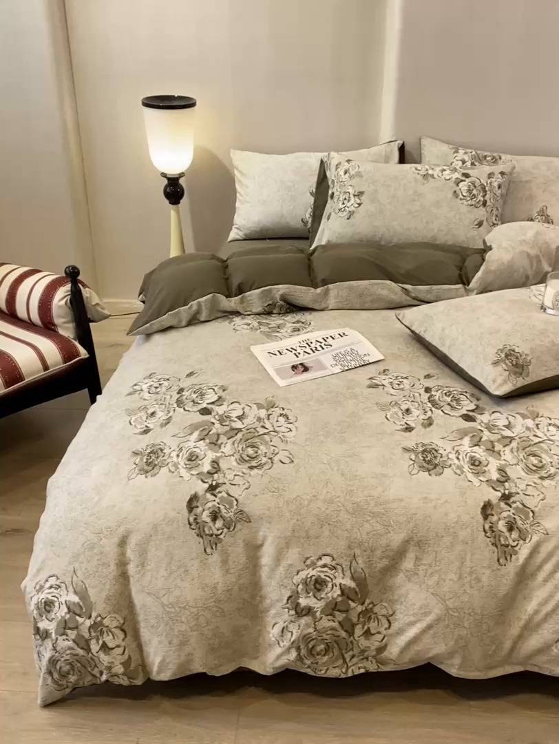 91家纺网 家纺一手货源 找家纺 红日子纺织品 2026春夏新款云感复古皱皱纱四件套 青萝-绿