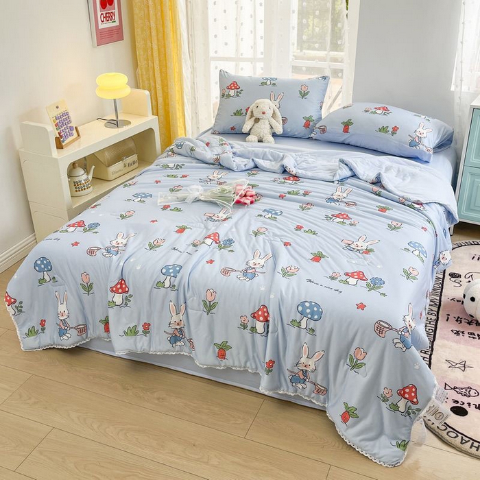 91家纺网 家纺一手货源 找家纺 默忆 2026新款A类母婴级针织棉大豆云朵被子被芯夏被空调被春秋冬被四季被 花园兔