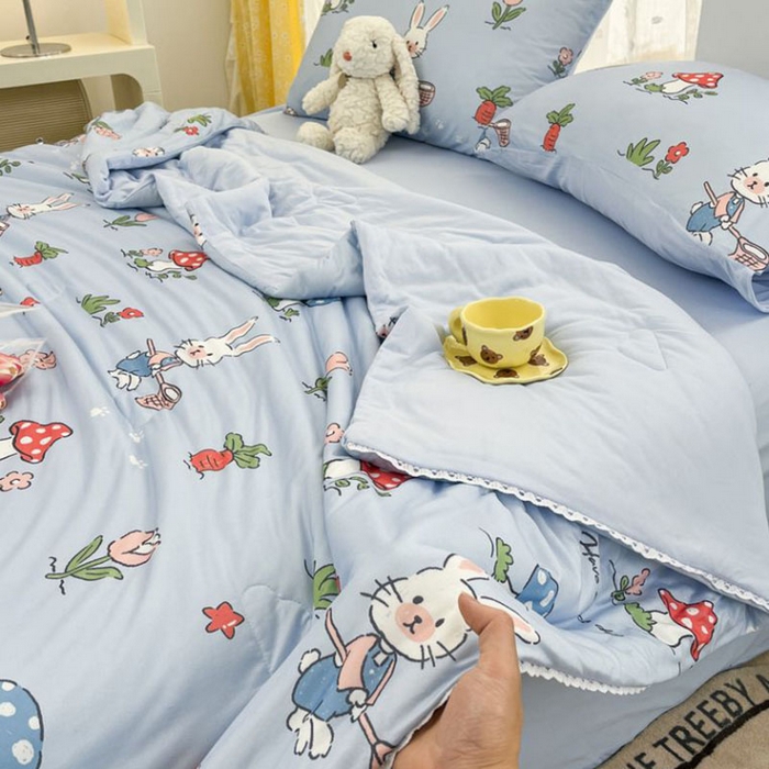 91家纺网 家纺一手货源 找家纺 默忆 2026新款A类母婴级针织棉大豆云朵被子被芯夏被空调被春秋冬被四季被 花园兔