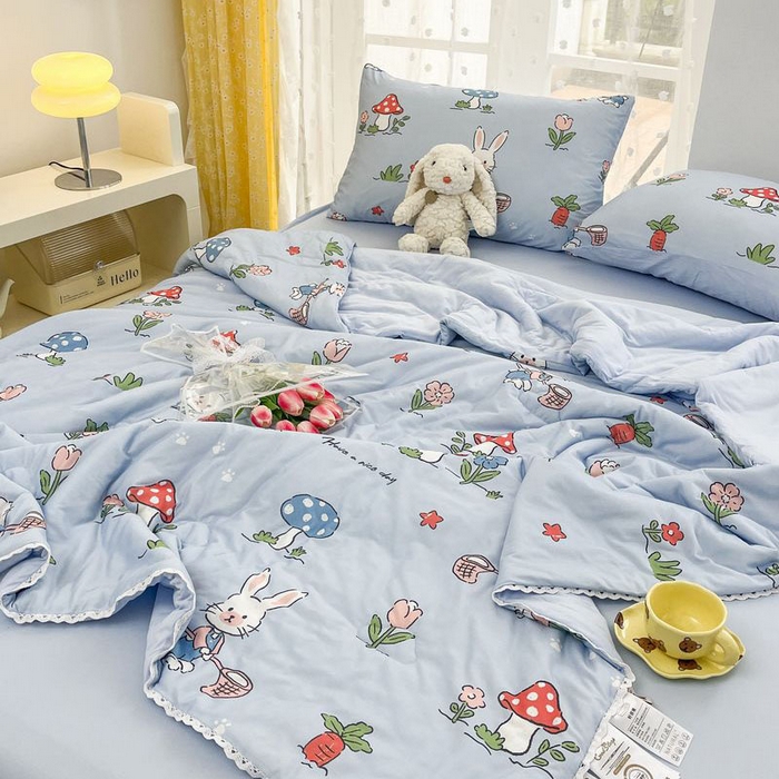 91家纺网 家纺一手货源 找家纺 默忆 2026新款A类母婴级针织棉大豆云朵被子被芯夏被空调被春秋冬被四季被 花园兔