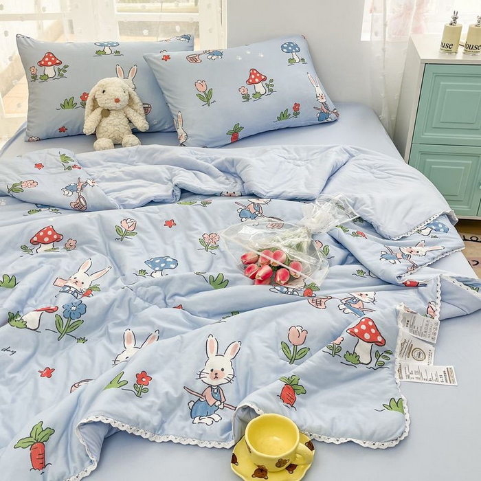 91家纺网 家纺一手货源 找家纺 默忆 2026新款A类母婴级针织棉大豆云朵被子被芯夏被空调被春秋冬被四季被 花园兔