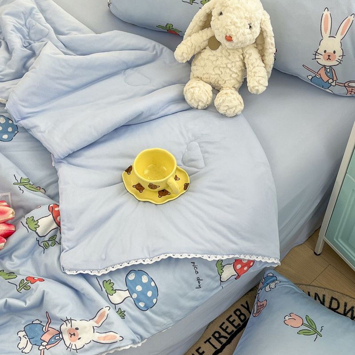 91家纺网 家纺一手货源 找家纺 默忆 2026新款A类母婴级针织棉大豆云朵被子被芯夏被空调被春秋冬被四季被 花园兔