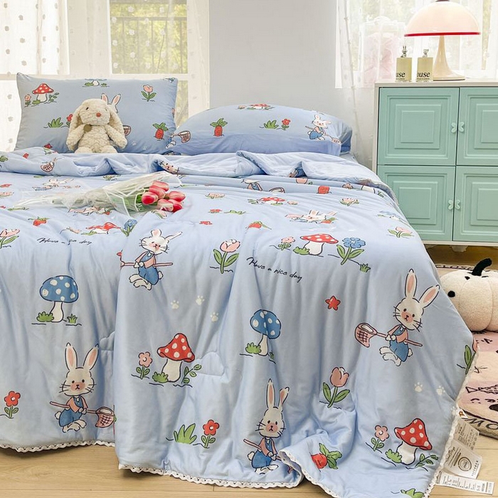 91家纺网 家纺一手货源 找家纺 默忆 2026新款A类母婴级针织棉大豆云朵被子被芯夏被空调被春秋冬被四季被 花园兔