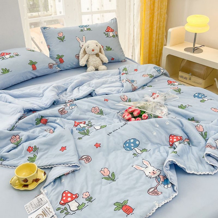 91家纺网 家纺一手货源 找家纺 默忆 2026新款A类母婴级针织棉大豆云朵被子被芯夏被空调被春秋冬被四季被 花园兔