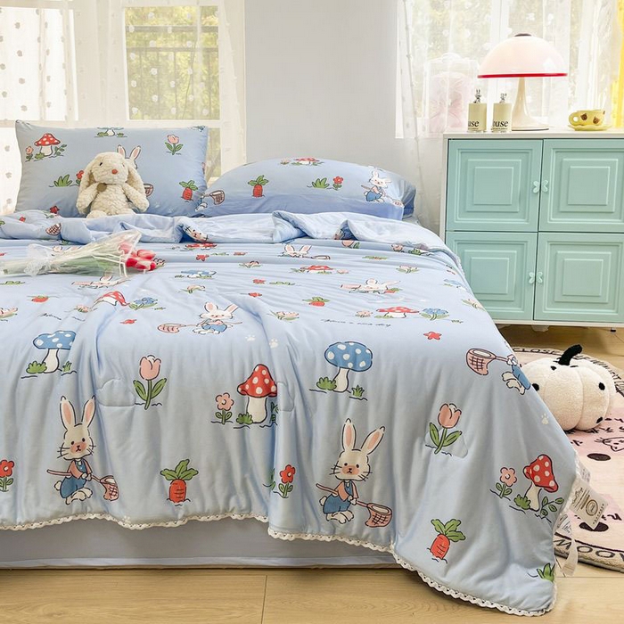 91家纺网 家纺一手货源 找家纺 默忆 2026新款A类母婴级针织棉大豆云朵被子被芯夏被空调被春秋冬被四季被 花园兔