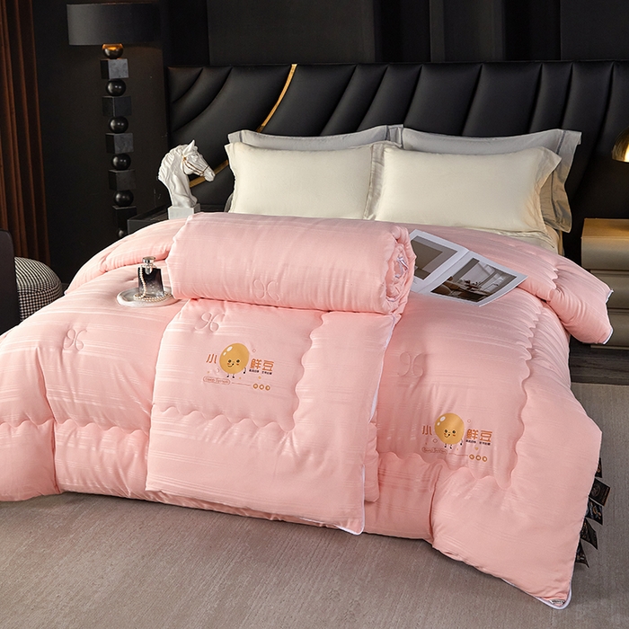 91家纺网 家纺一手货源 找家纺 莱欧纳家纺 2026新款贡缎提花大豆拉链式子母被 粉色