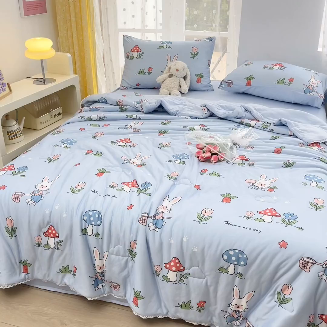 91家纺网 家纺一手货源 找家纺 默忆 2026新款A类母婴级针织棉大豆云朵被子被芯夏被空调被春秋冬被四季被 花园兔