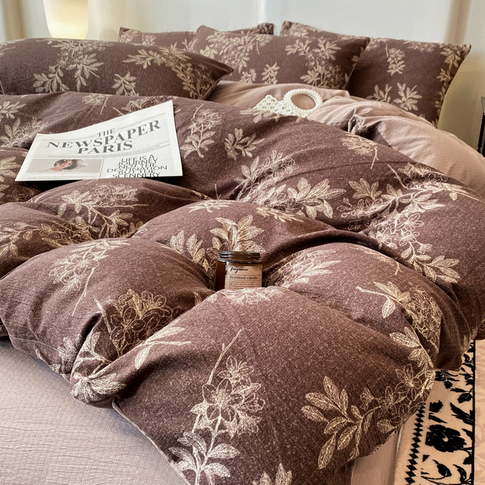 91家纺网 家纺一手货源 找家纺 红日子纺织品 2026春夏新款云感复古皱皱纱四件套 夕颜-棕