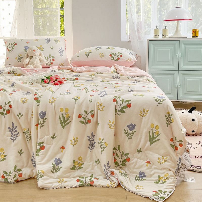 91家纺网 家纺一手货源 找家纺 默忆 2026新款A类母婴级针织棉大豆云朵被子被芯夏被空调被春秋冬被四季被 萌音草莓