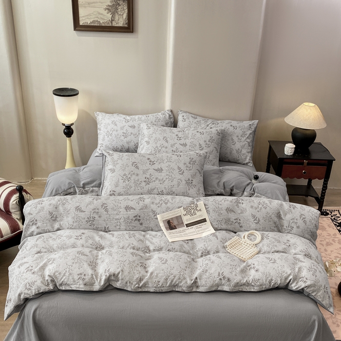 91家纺网 家纺一手货源 找家纺 红日子纺织品 2026春夏新款云感复古皱皱纱四件套 摇曳-灰