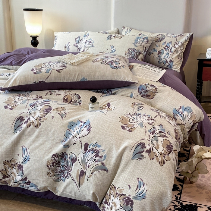 91家纺网 家纺一手货源 找家纺 红日子纺织品 2026春夏新款云感复古皱皱纱四件套 远黛-紫