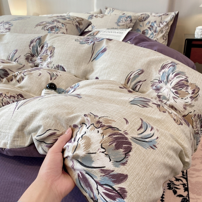 91家纺网 家纺一手货源 找家纺 红日子纺织品 2026春夏新款云感复古皱皱纱四件套 远黛-紫