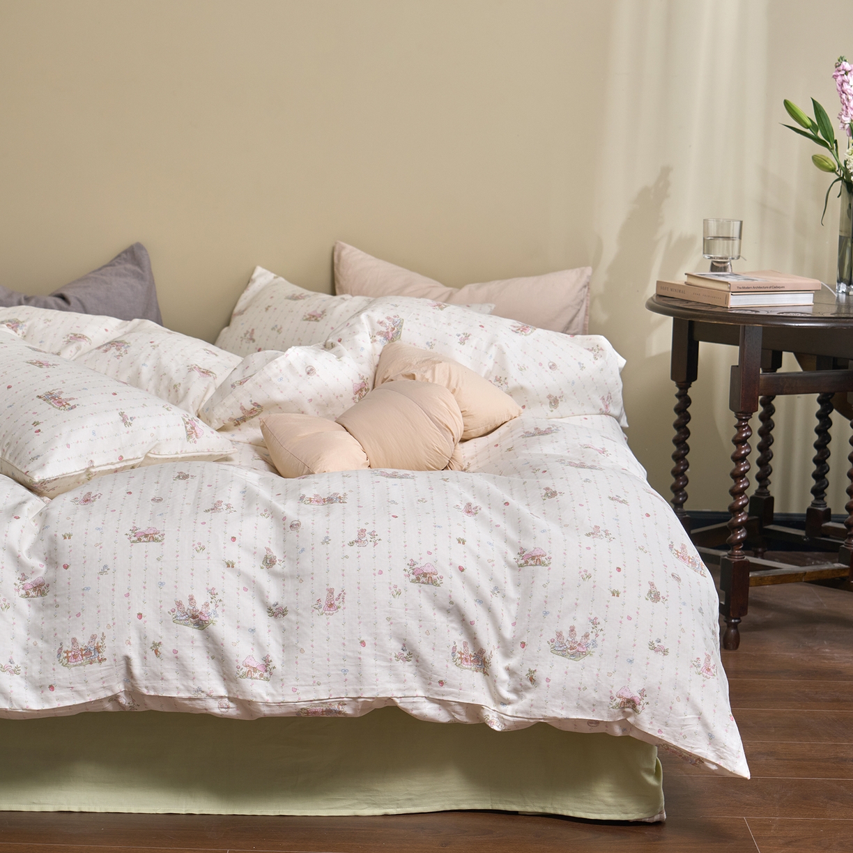 洋铭区（原狠狠爱） 2026春季新款简约全棉 无边双层纱 四件套系列 采花小兔