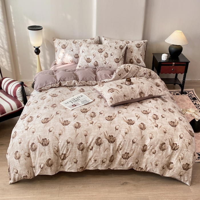 91家纺网 家纺一手货源 找家纺 红日子纺织品 2026春夏新款云感复古皱皱纱四件套 知音-卡