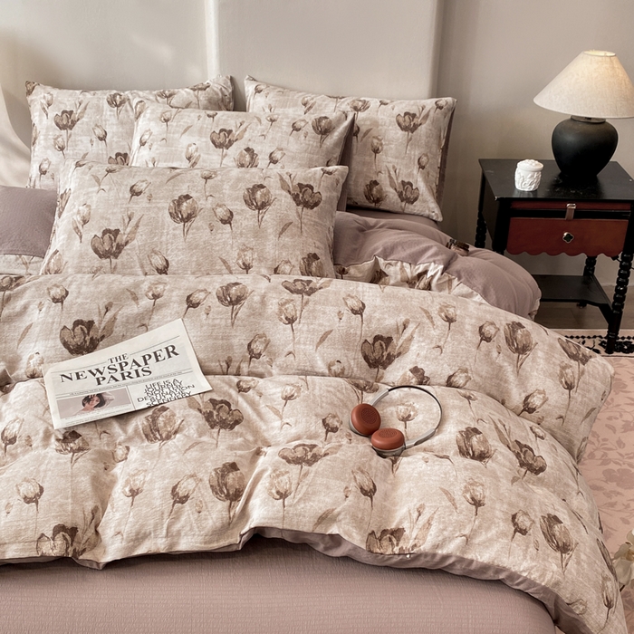 91家纺网 家纺一手货源 找家纺 红日子纺织品 2026春夏新款云感复古皱皱纱四件套 知音-卡