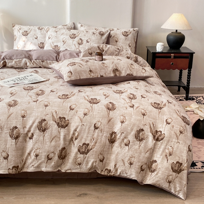 91家纺网 家纺一手货源 找家纺 红日子纺织品 2026春夏新款云感复古皱皱纱四件套 知音-卡